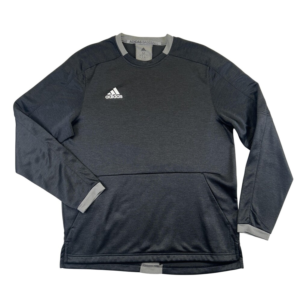 Adidas Sweatshirt Mens Medium Gray Pullover Knit Crewneck Baseball Training Logo
